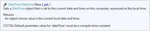 cs1736 default parameter value for datetime must be a compile time constant